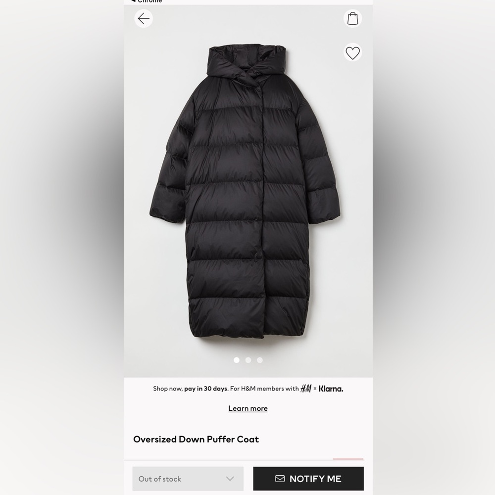 NWT H&M down puffer. Size L.